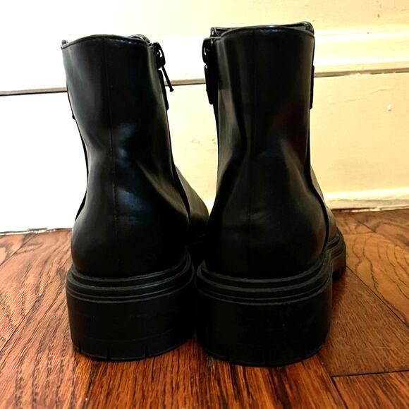 INC International Concepts Black Combat Ankle Boots Size 7M Gold Braid Bikercore - Picture 8 of 16